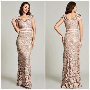 BHLDN Metallic Floral Lace Maxi Dress - Gold and Cream